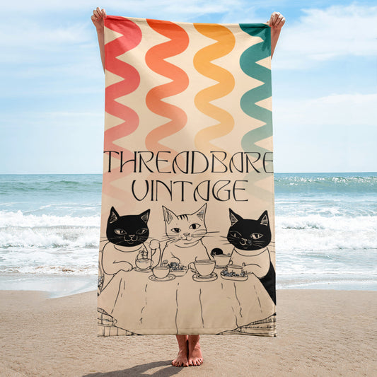 THREADBARE Collection | Cats At A Tea Party Beach Towel